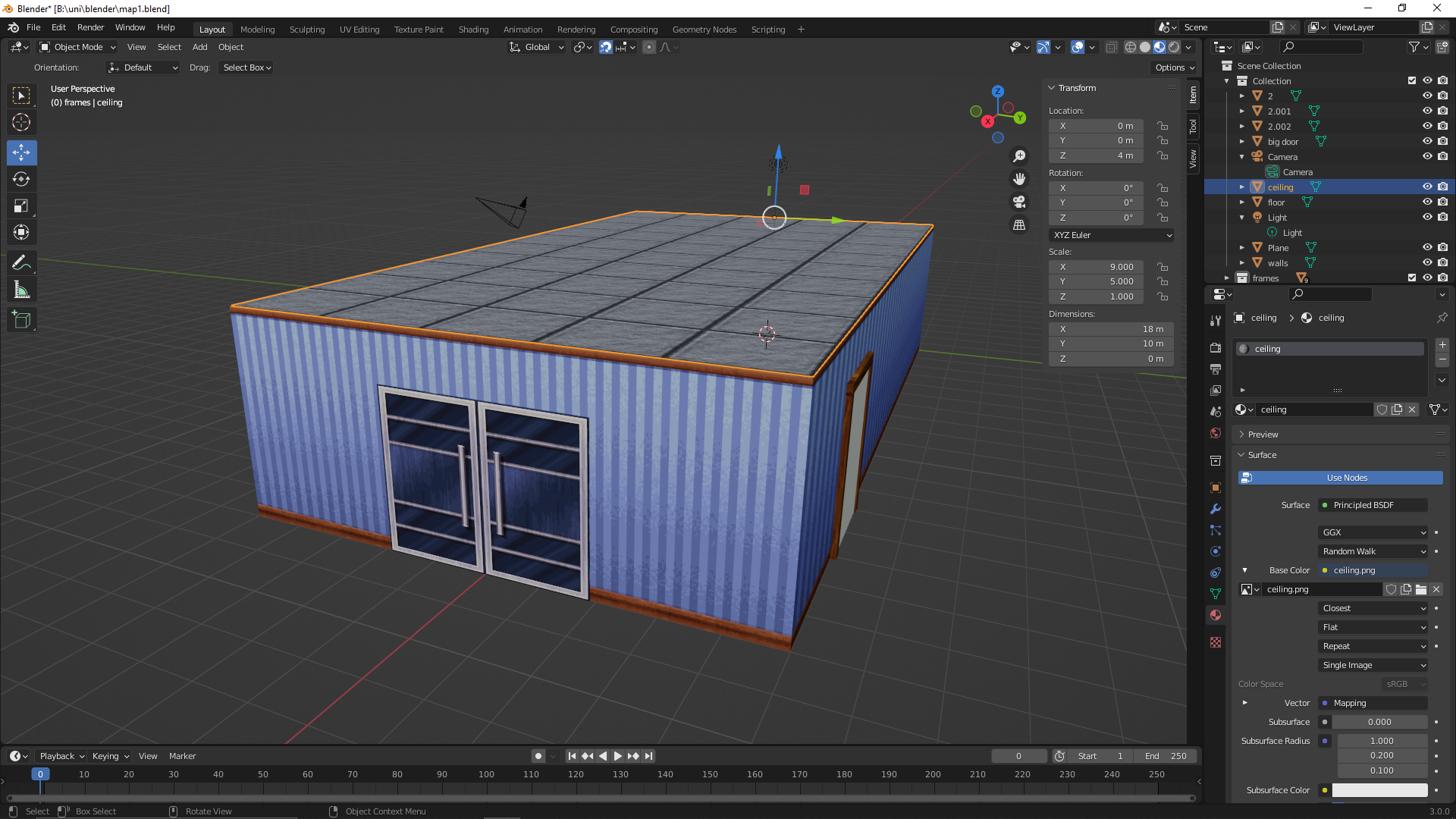 A vie of a room from outside in blender